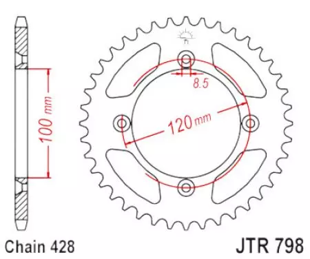 Teräksinen ketjupyörä takana JT JTR798.47ZBK, 47z koko 428 musta-2