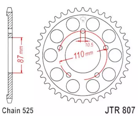 JT zadnji verižnik JTR807.45ZBK, 45z velikost 525 črna - JTR807.45ZBK