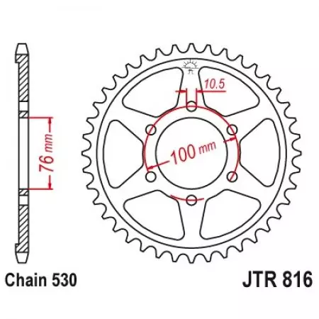 Kettenrad hinten Stahl JT JTR816.45ZBK, 45 Zähne Teilung 530 schwarz - JTR816.45ZBK