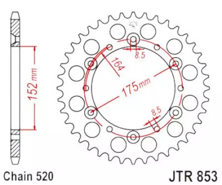 JT zadní ocelové řetězové kolo JTR853.40ZBK, 40z velikost 520 černá-1