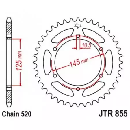 JT zadní ocelové řetězové kolo JTR855.45ZBK, velikost 45z 520 černá - JTR855.45ZBK