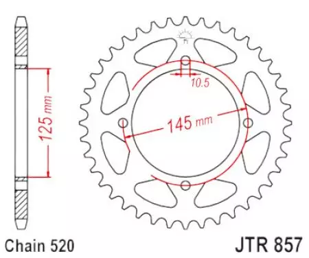 Задно зъбно колело JT JTR857.45ZBK, 45z размер 520 черно-2