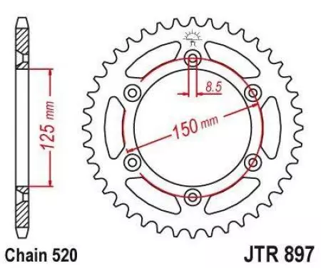 JT bakre kedjehjul i stål JTR897.40ZBK, 40z storlek 520 svart-1