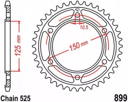 JT zadné oceľové reťazové koleso JTR899.42ZBK, 42z veľkosť 525 čierna-2