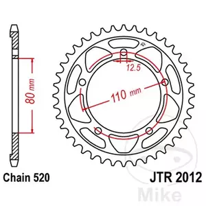 Roda dentada traseira em aço JT JTR2012.42, 42z tamanho 520 - JTR2012.42