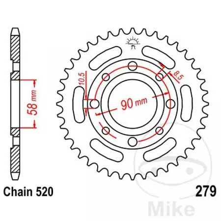 Bageste tandhjul i stål JT JTR279.38, 38z størrelse 520-2