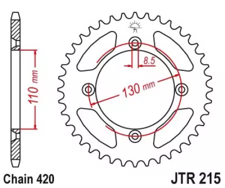 Roda dentada traseira JT JTR215.46, 46z tamanho 420-2