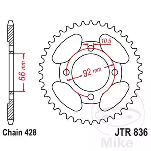 Kettenrad hinten Stahl JT JTR836.39, 39 Zähne Teilung 428  - JTR836.39