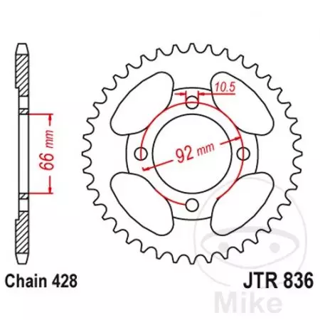 Kettenrad hinten Stahl JT JTR836.39, 39 Zähne Teilung 428 -2