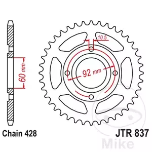 Kettenrad hinten Stahl JT JTR837.39, 39 Zähne Teilung 428  - JTR837.39