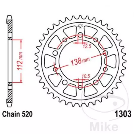 JT roda dentada traseira em alumínio JTA1303.52, 52z tamanho 520 preto - JTA1303.52BLK