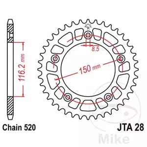 Hliníkové zadní řetězové kolo JT JTA28.44, 44z velikost 520 - JTA28.44