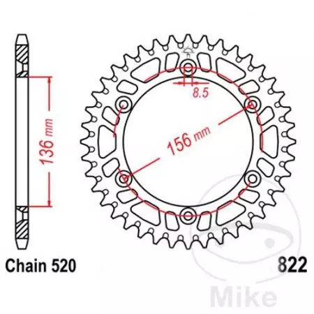 JT roda dentada traseira em alumínio JTA822.45, 45z tamanho 520 - JTA822.45