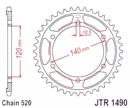 Čelični stražnji lančanik JT JTR1490.43, 43z, veličina 520-2