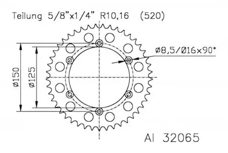 Zadné hliníkové reťazové koleso Esjot 51-32065-39 39Z veľkosť 520-2