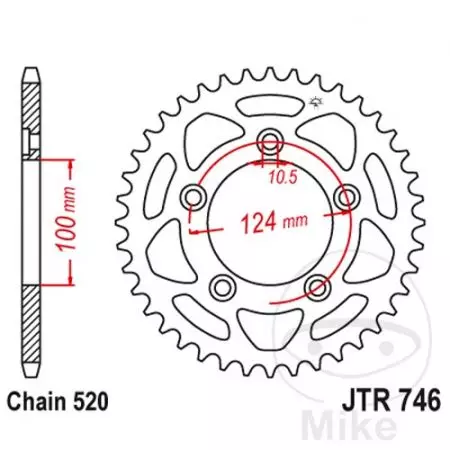 Roda dentada traseira JT JTR746.46, 46z tamanho 520-2