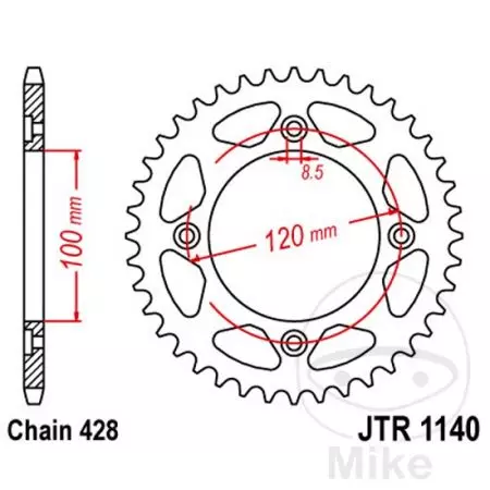 Kettenrad hinten Stahl JT JTR1140.54, 54 Zähne Teilung 428-2