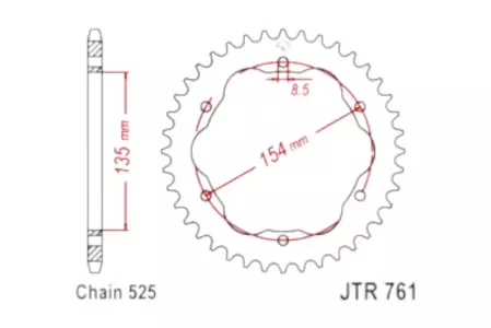 Задно зъбно колело JT JTR761.39, 39z размер 525-1