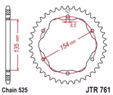 Čelični stražnji lančanik JT JTR761.39, 39z, veličina 525-2