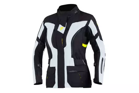 Jachetă de motocicletă din material textil pentru femei Rebelhorn Hardy II Lady gri-negru fluo XS-1