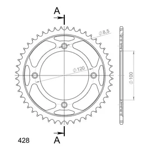 Supersprox stålkædehjul bagpå RFE-998:47 (JTR798.47), størrelse 428, sort-2