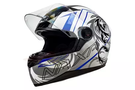 Motociklistička kaciga Naxa F20 full face, bijela i plava, s XL grafikom
