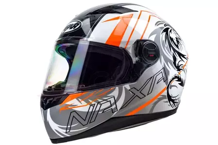 Casco integral de moto Naxa F20 blanco y naranja con graficos XS-2