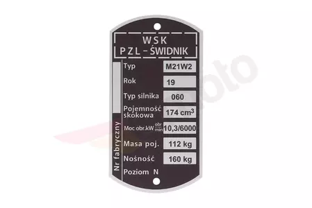 Typeplaatje WSK 175 M21W2 - 203036