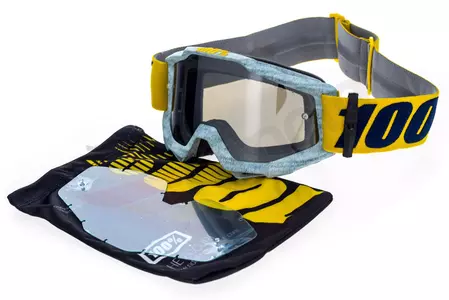 Gafas de moto 100% Percent modelo Accuri Athleto color blanco/amarillo cristal plata espejo (cristal transparente adicional)-11
