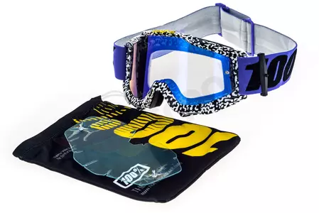 Gafas de moto 100% Percent modelo Accuri Brentwood color negro/blanco cristal azul espejo (cristal transparente adicional)-11