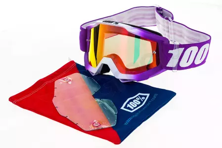 Gafas de moto 100% Porcentaje modelo Accuri Framboise color Violeta/blanco cristal rojo espejo (cristal transparente adicional)-11