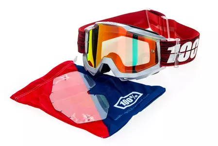 Gafas de moto 100% Porcentaje modelo Accuri Graham color blanco/granate rojo cristal espejo (cristal transparente adicional)-11