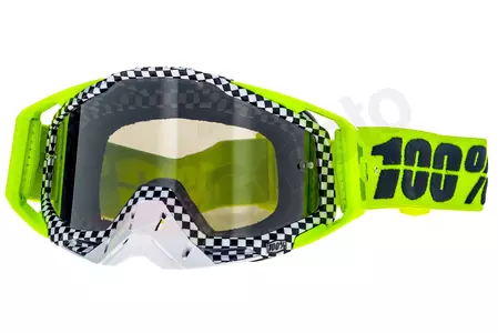 Gafas de moto 100% Porcentaje Racecraft Andre color negro/blanco/amarillo fluo cristal plata espejo-1