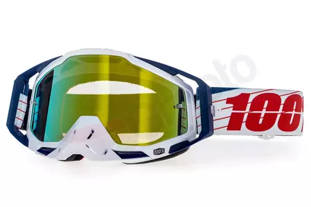 Gafas de moto 100% Racecraft Bibal color azul/blanco cristal dorado espejo-1