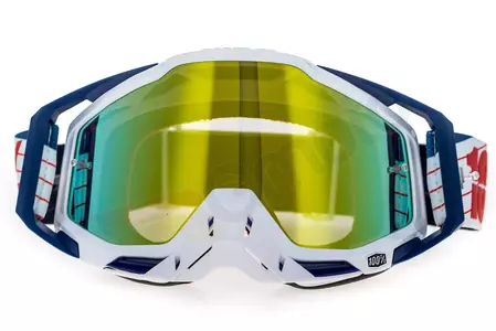 Gafas de moto 100% Racecraft Bibal color azul/blanco cristal dorado espejo-2