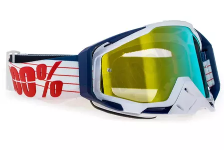 Gafas de moto 100% Racecraft Bibal color azul/blanco cristal dorado espejo-3