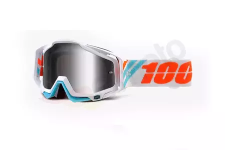 Gafas de moto 100% Porcentaje Racecraft Calculus Ice color blanco/azul cristal plata espejo-1