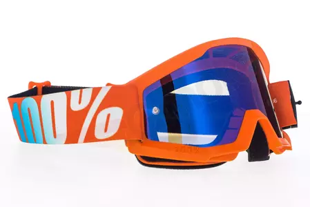 Gogle motocyklowe 100% Procent model Strata Jr Junior Orange Youth dziecięce kolor pomarańczowy szybka niebieskie lustro-3