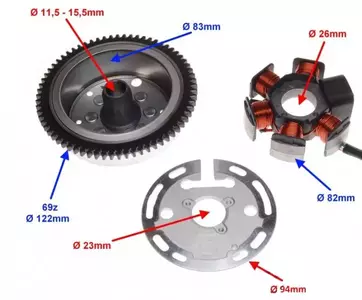 Statoriaus kibirkšties tarpas + magneto ratas 6 ritės AM6-2