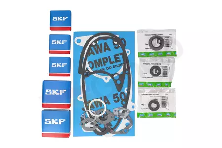 Rodamientos de motor SKF + retenes SKF + juego de juntas delux Jawa 50