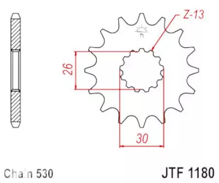Pignone anteriore JT JTF1180.18RB, 18z misura 530 con smorzatore di vibrazioni - JTF1180.18RB