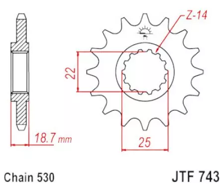 Pinion față JT JTF743.15RB, 15z dimensiune 530 cu amortizor de vibrații-2