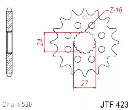Piñón delantero JTF423.17RB, 17z tamaño 530 con amortiguador de vibraciones - JTF423.17RB