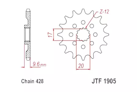 JT voorste tandwiel JTF1905.14, 14z maat 428 Racing serie - JTF1905.14