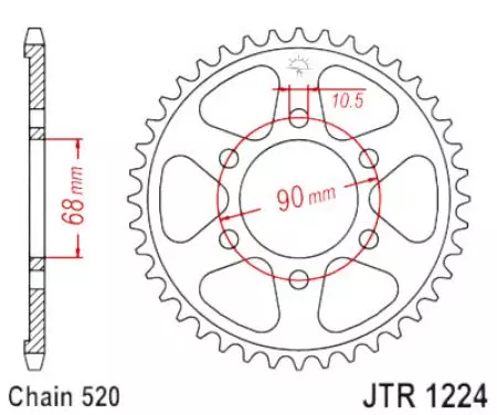 Čelični stražnji lančanik JT JTR1224.36, 36z, veličina 520 - JTR1224.36