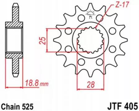 JT roda dentada dianteira JTF405.20RB, 20z tamanho 525 com amortecedor de vibrações - JTF405.20RB