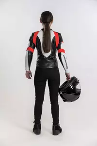 Blouson de moto en cuir Rebelhorn pour femme Rebel Lady blanc, noir et rouge D34-6