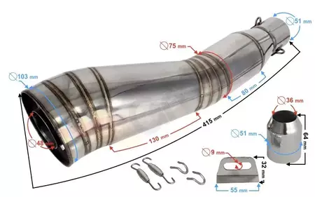 Dušilec zvoka - izpušni sistem za motorna kolesa univerzalni iz nerjavečega jekla-2