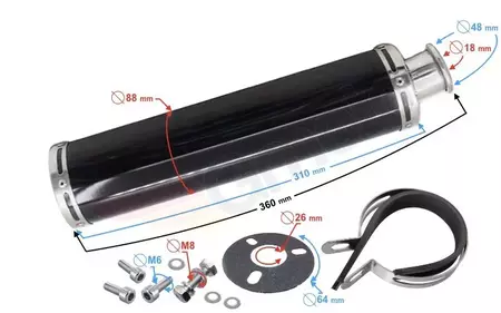Dušilec zvoka - izpušni sistem za motorna kolesa univerzalni aluminijast črn-2
