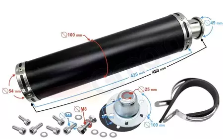 Tłumik - wydech motocyklowy uniwersalny aluminium duży czarny-2